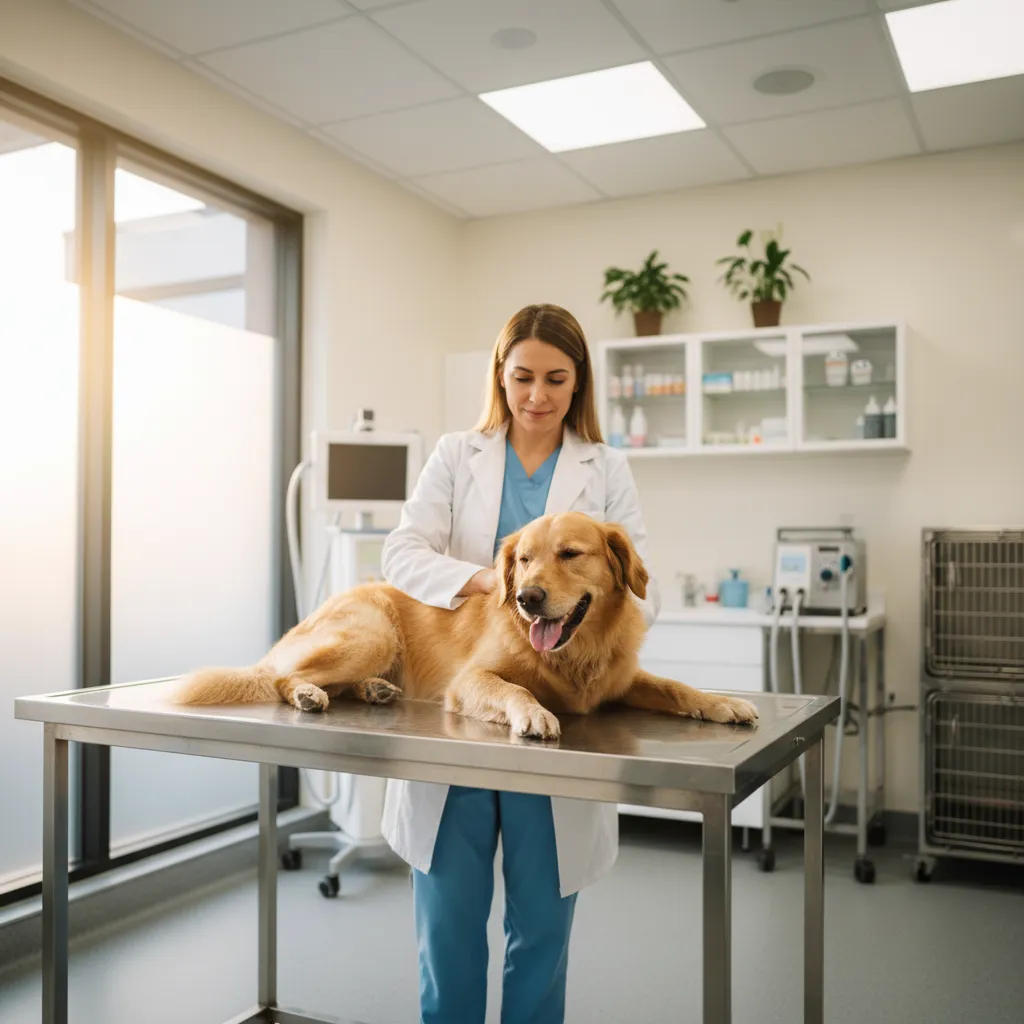 A veterinarian examining a dog before recommending any behavioral intervention including spaying or neutering