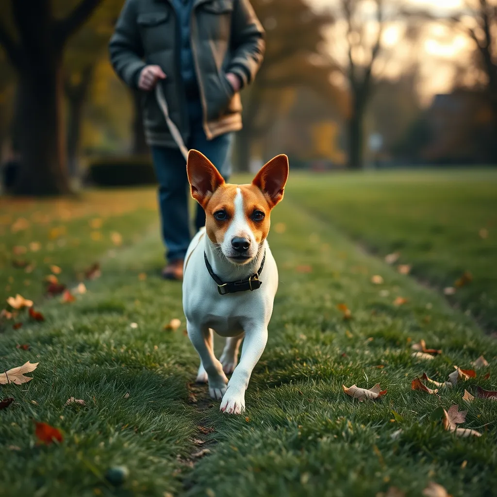 A senior Jack Russell Terrier enjoying a gentle autumn walk in the park
