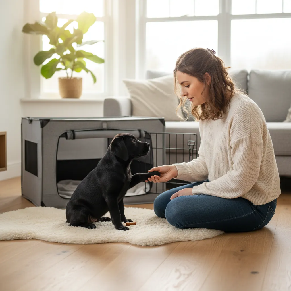 Pairing gentle handling with treats helps puppies learn that human touch predicts positive experiences