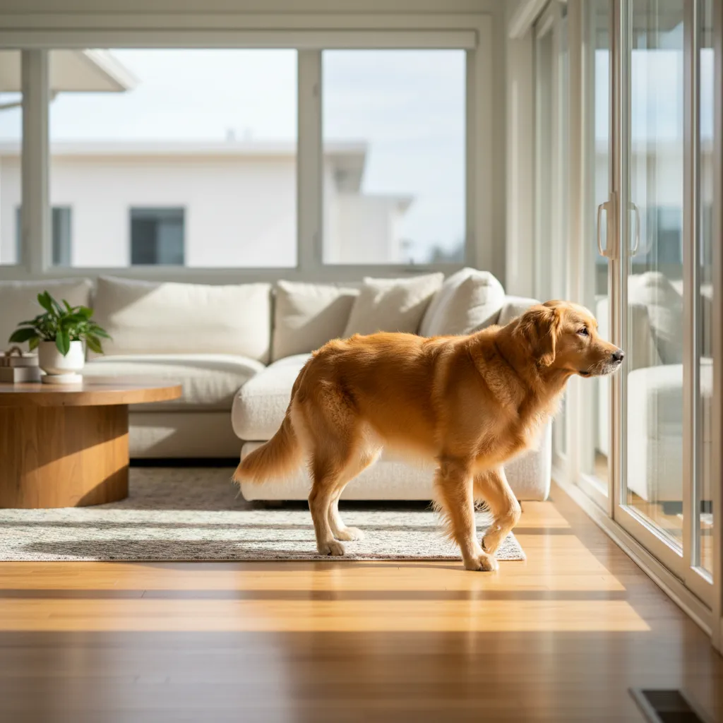 Pacing near windows and doors is one of the earliest visible signs of separation distress in dogs