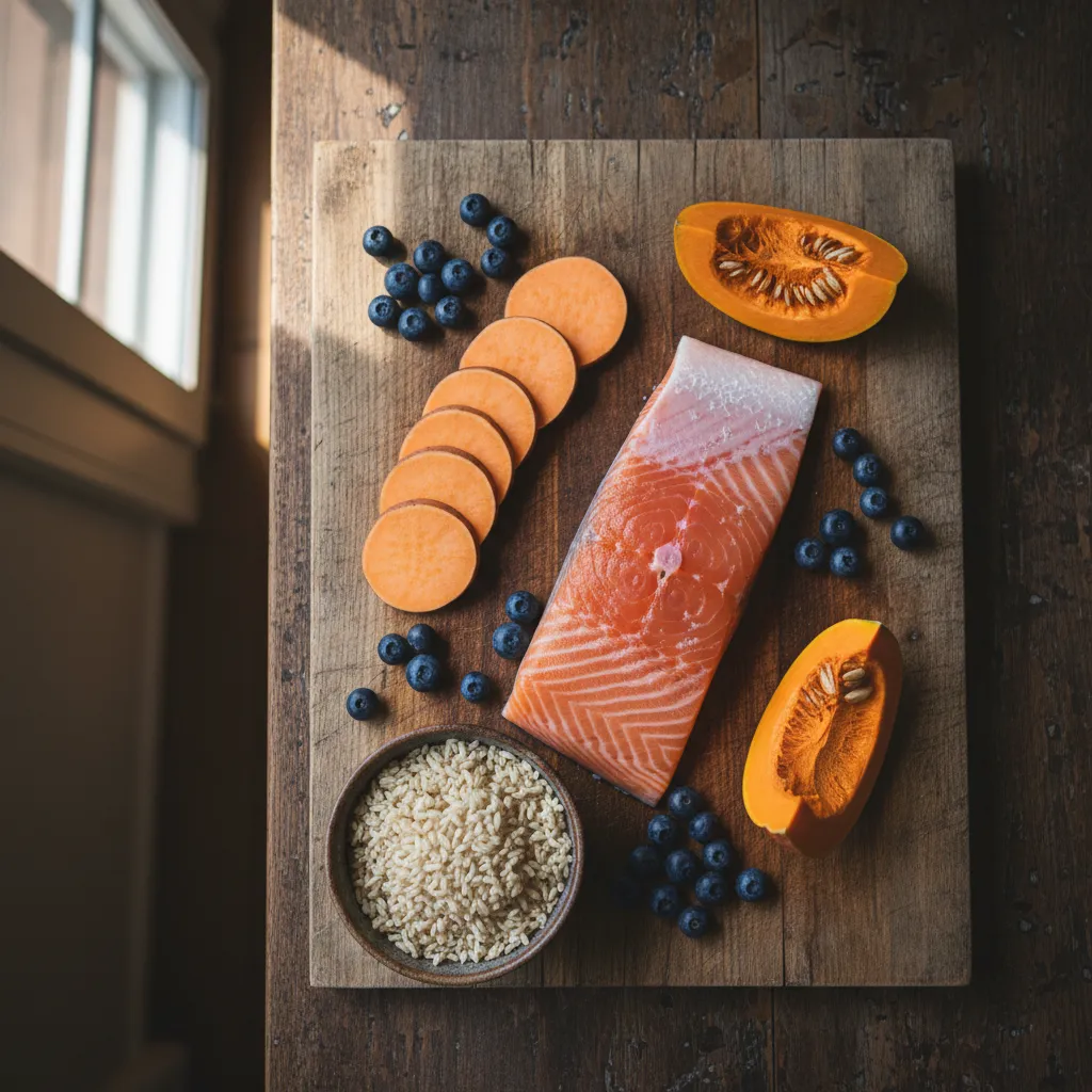 Whole ingredients like salmon, sweet potato, and pumpkin are among the most digestible options for dogs with sensitive stomachs