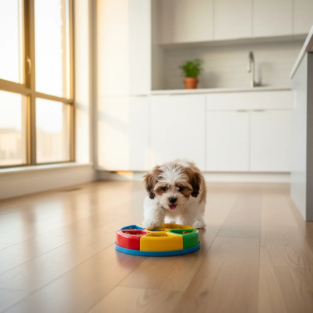 Mental enrichment through puzzle feeders is essential for keeping small dog breeds stimulated in apartment environments