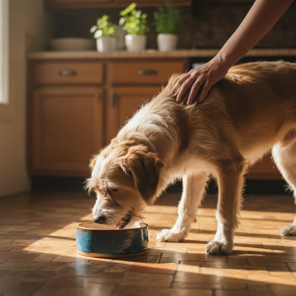 A gradual food transition over 7 to 10 days helps prevent digestive flare-ups when switching to a new sensitive-stomach formula