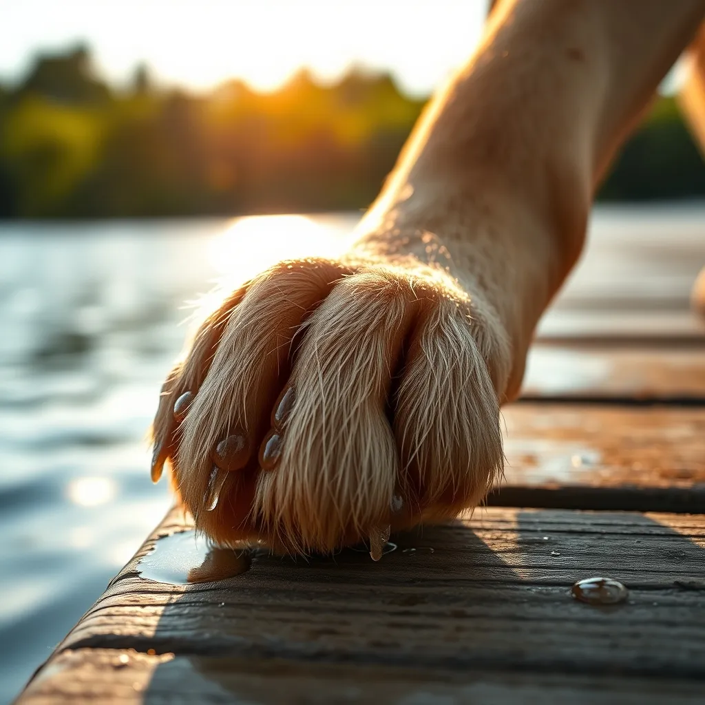 A close-up view of a water dog's webbed paw, one of the key physical traits that makes certain breeds exceptional swimmers