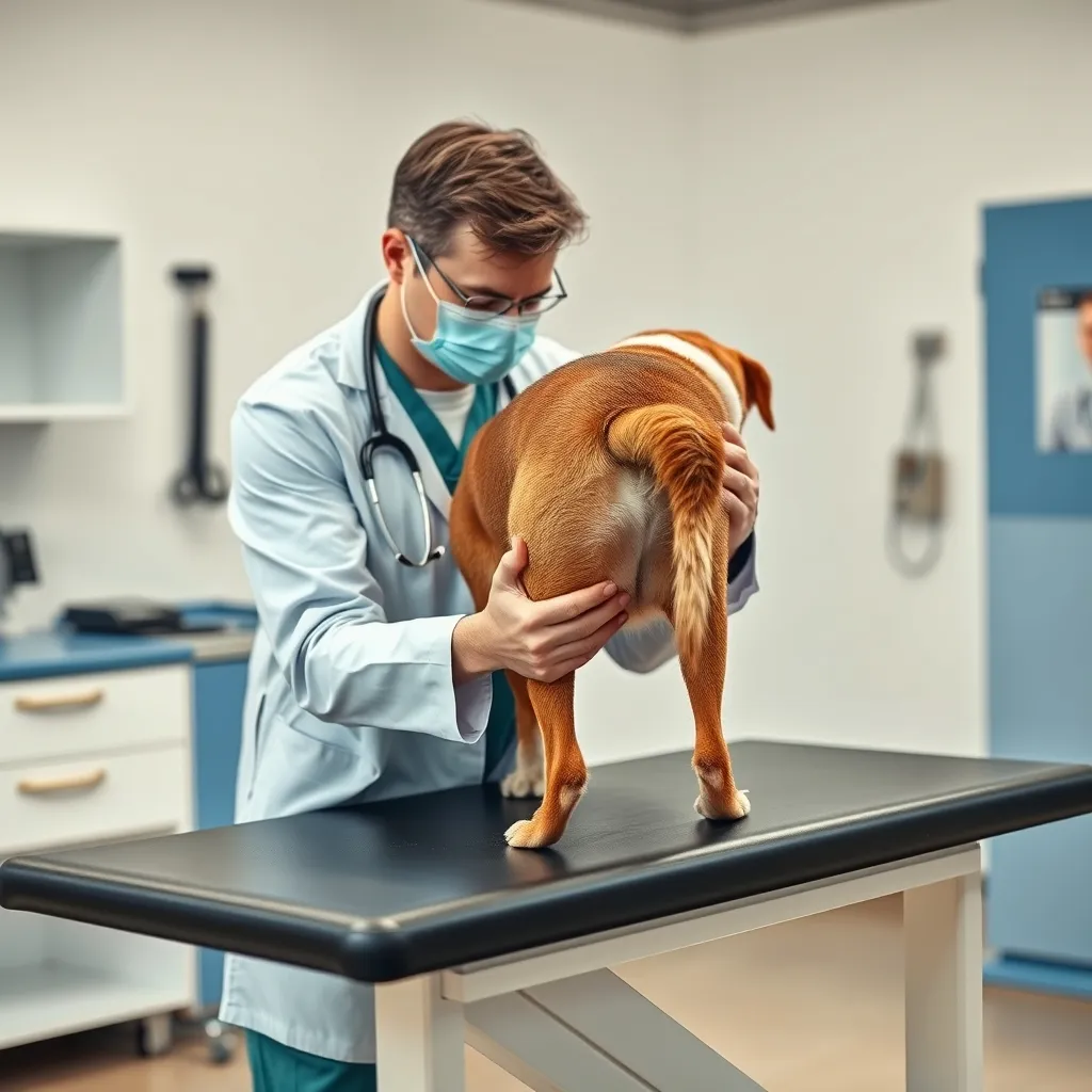 A veterinarian examining a dog's joints to determine the most appropriate supplement and treatment plan