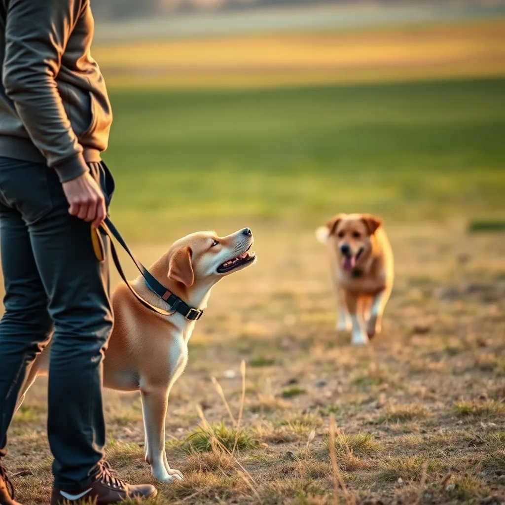 Counter-conditioning in action as a trainer rewards a calm dog while another dog passes at a controlled distance