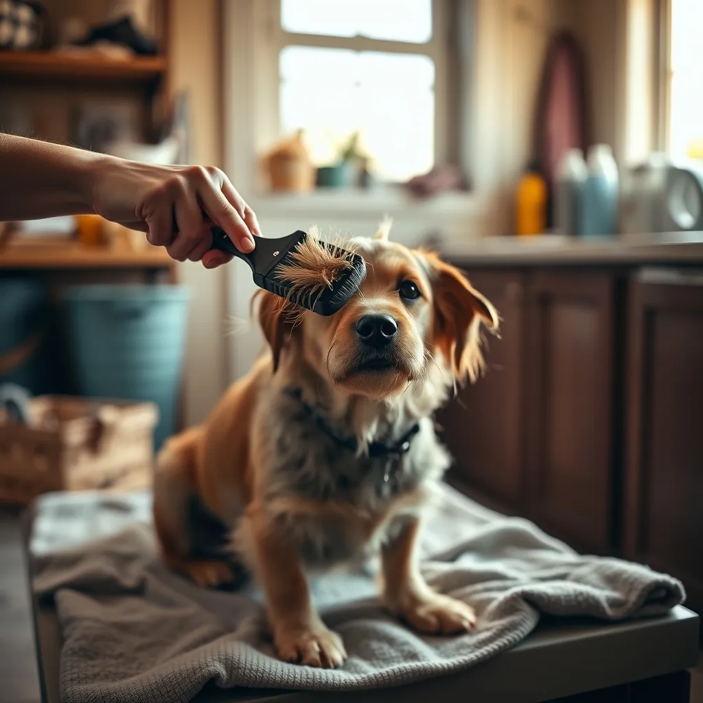 Brushing a dog's coat thoroughly before the bath prevents matting and improves shampoo penetration