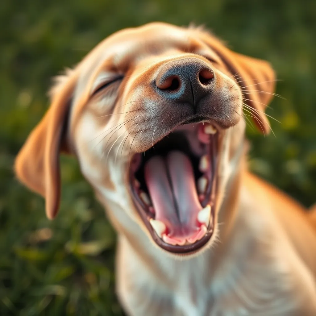 A puppy yawning to reveal its set of small deciduous teeth and pink gums during the teething process