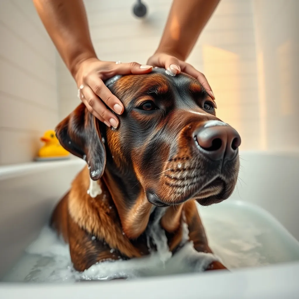 Massaging shampoo into the coat in circular motions ensures thorough cleaning down to the skin