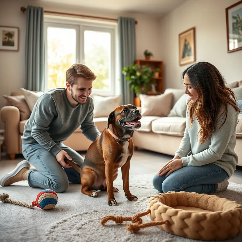 A couple bonds with their newly adopted rescue dog during the important first days at home