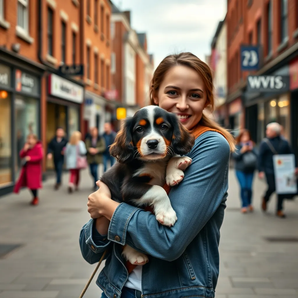 Carrying a puppy in arms allows safe exposure to busy environments before the vaccination course is complete