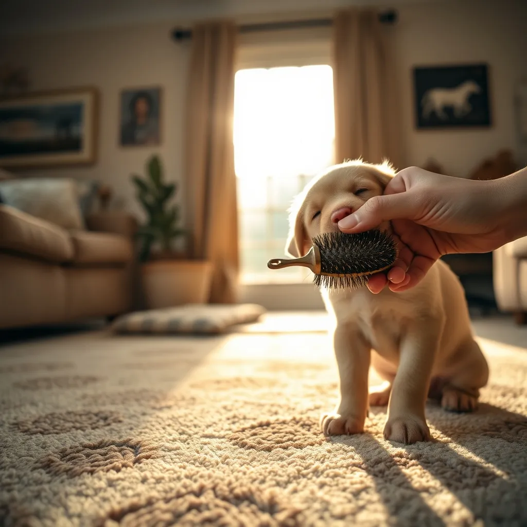 Introducing a puppy to the brush early builds a positive grooming association for life
