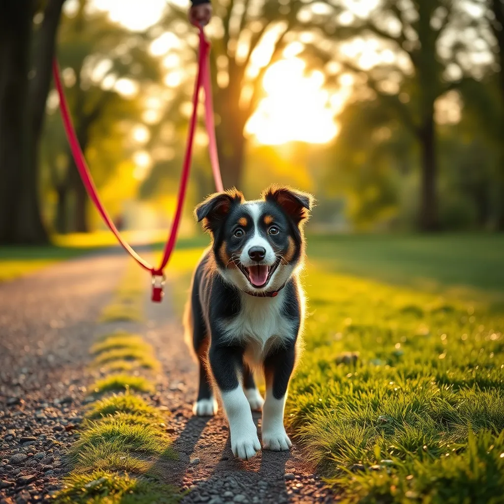A fully vaccinated puppy enjoying their first walk outdoors after completing the primary vaccination course