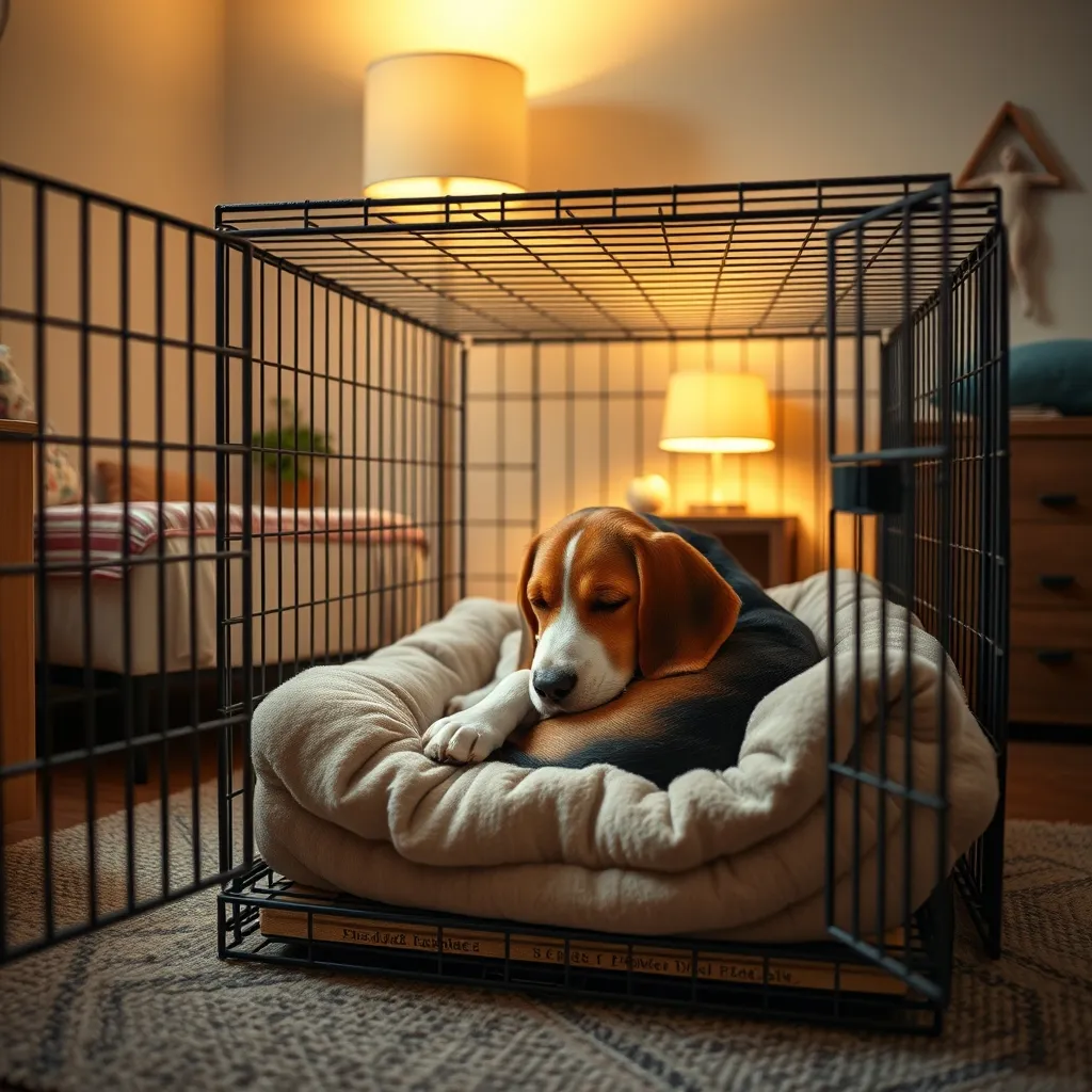 A well-trained dog choosing to nap in their open crate, demonstrating successful crate training