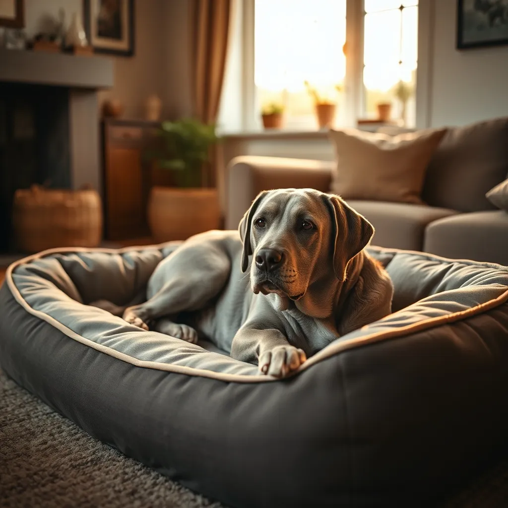 A senior labrador resting comfortably at home, illustrating the importance of insurance for older dogs